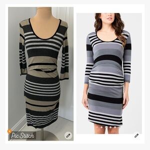 Ripe Stripe Long Sleeve Nursing Dress Oak Stripe